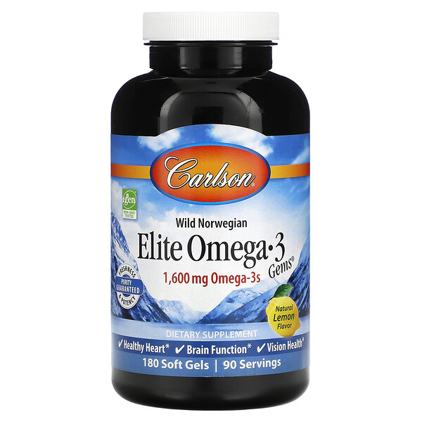 Wild Caught, Elite Omega-3 Gems, натуральный вкус лимона, 800 мг, 180 мягких желатиновых капсул Carlson