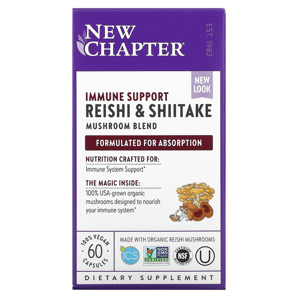 Immune Support, смесь грибов рейши и шиитаке, 60 веганских капсул New Chapter