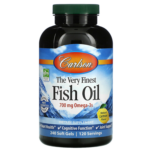 The Very Finest Fish Oil, Natural Lemon, 700 mg, 240 Soft Gels (Мягкие капсулы) (350 mg per Soft Gel (Гель)) Carlson