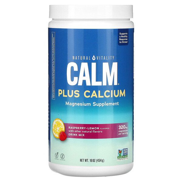 CALM Plus Calcium, Смесь антистрессовых напитков, вкус малины и лимона, 16 унций (454 г) Natural Vitality