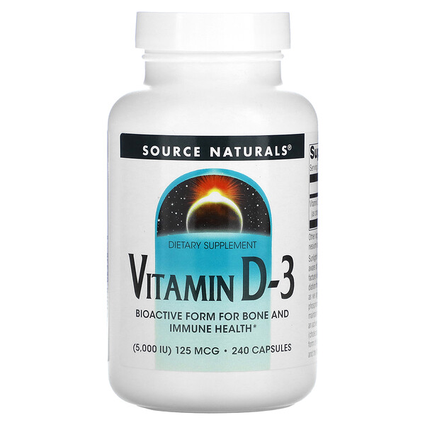 Витамин D-3 - 5000МЕ (125 мкг) - 240 капсул - Source Naturals Source Naturals