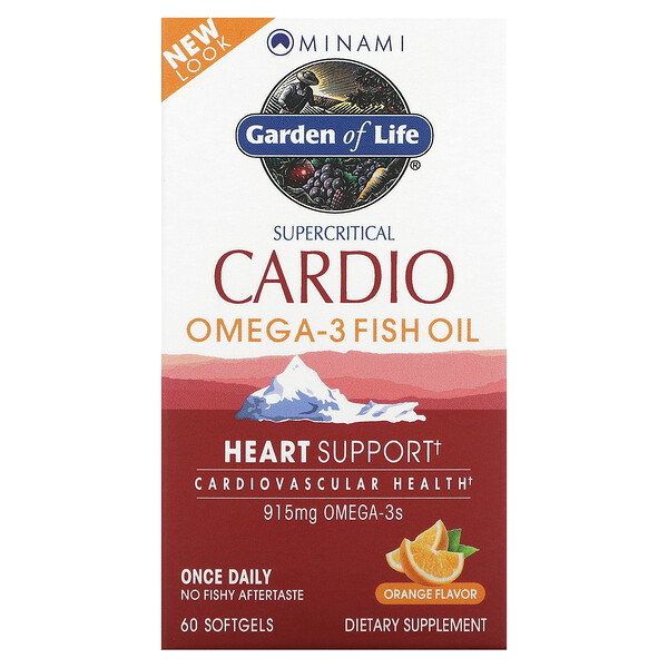 Supercritical Cardio, Рыбий жир с омега-3, апельсиновый вкус, 915 мг, 60 мягких желатиновых капсул Minami Nutrition