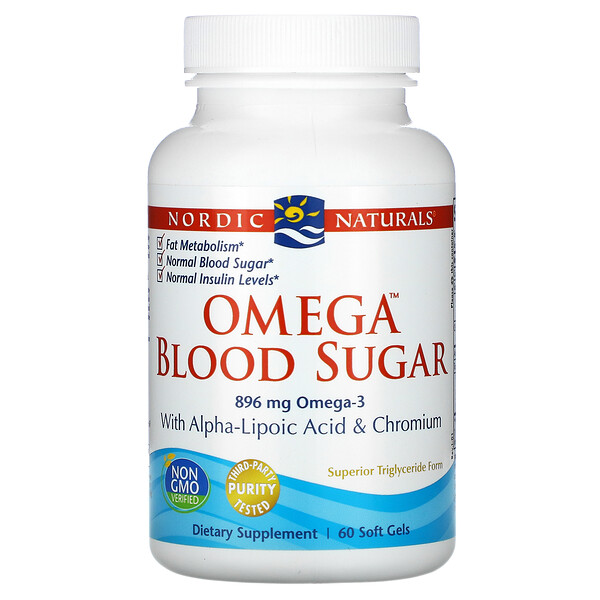 Омега-сахар в крови, 448 мг, 60 мягких желатиновых капсул Nordic Naturals