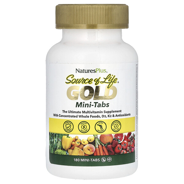 Source of Life, Gold, Mini-Tabs, лучшая мультивитаминная добавка с концентрированными цельными продуктами, 180 таблеток NaturesPlus