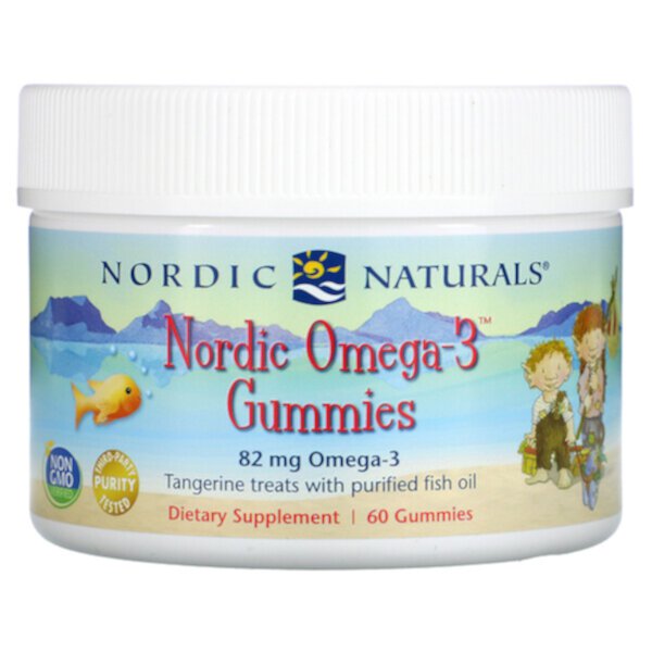 Nordic Omega-3 жевательные конфеты, мандарин, 82 мг, 60 жевательных конфет Nordic Naturals