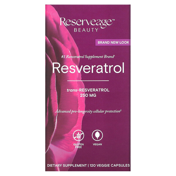 Ресвератрол с активным транс-ресвератролом, 250 мг, 120 растительных капсул ReserveAge Nutrition