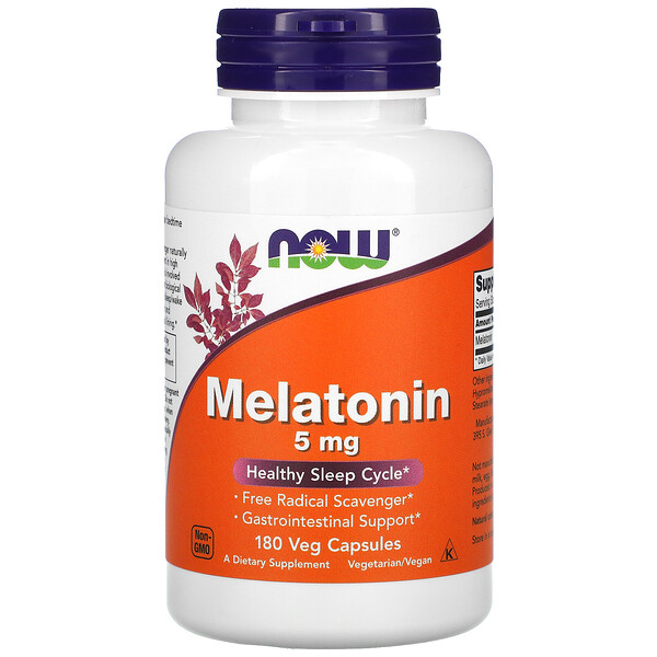 Мелатонин, 5 мг, 180 растительных капсул NOW Foods