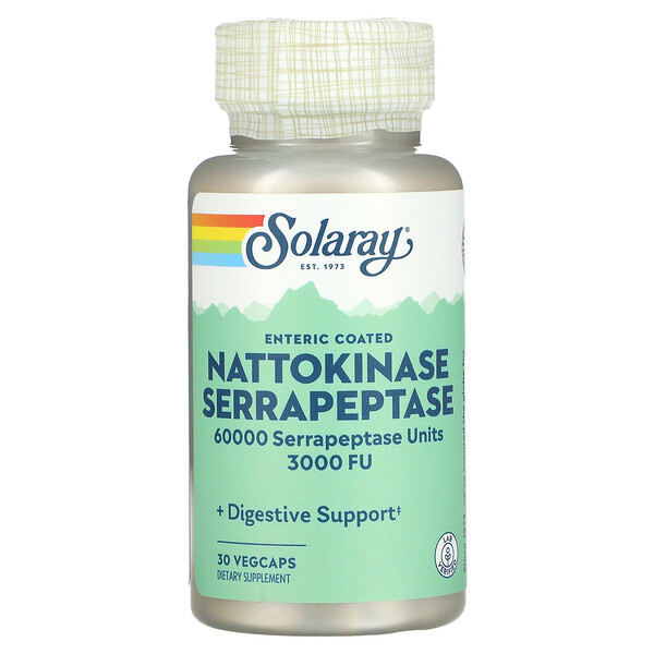 Наттокиназа серрапептаза, 30 растительных капсул Solaray