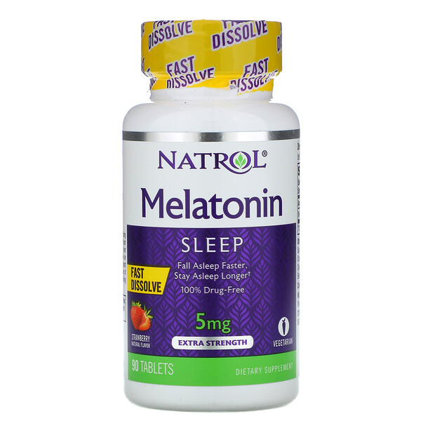 Melatonin, Fast Dissolve, Extra Strength, клубника, 5 мг, 90 таблеток Natrol