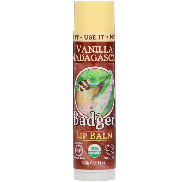 Organic, Бальзам для губ, мадагаскарская ваниль, 0,15 унции (4,2 г) Badger Company