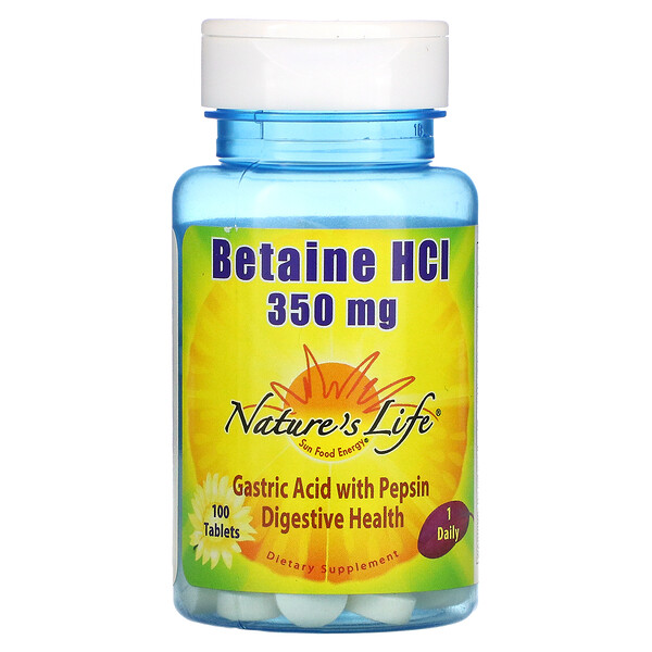 Бетаин гидрохлорид, 350 мг, 100 таблеток Nature's Life