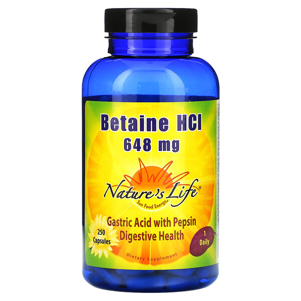 Бетаин HCl - 648 мг - 250 капсул - Nature's Life Nature's Life