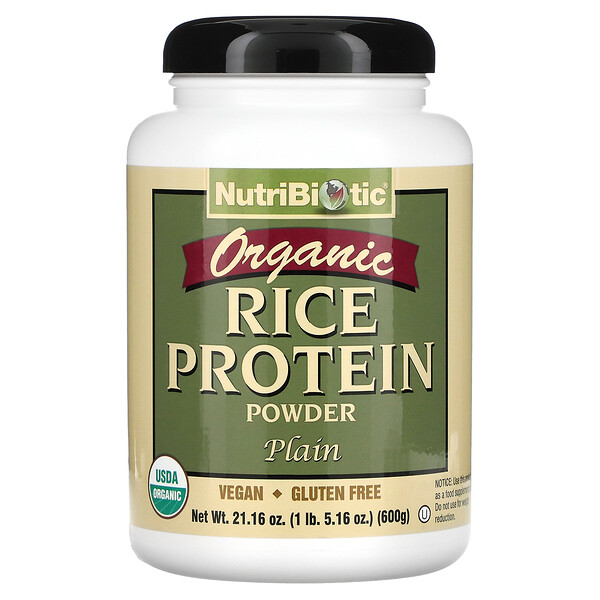 Сырой органический рисовый протеин, без добавок, 1 фунт 5 унций (600 г) NutriBiotic