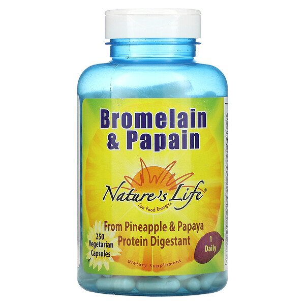 Бромелайн и папаин, 250 вегетарианских капсул Nature's Life