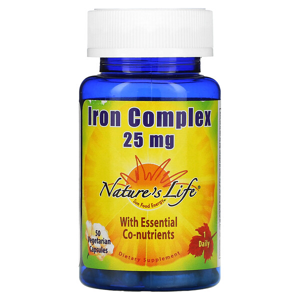 Железный Комплекс - 25 мг - 50 вегетарианских капсул - Nature's Life Nature's Life