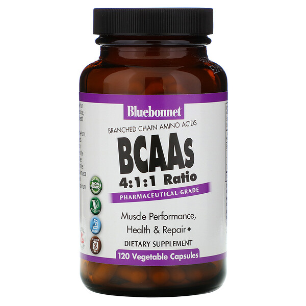 BCAA в соотношении 4:1:1, 120 растительных капсул Bluebonnet Nutrition