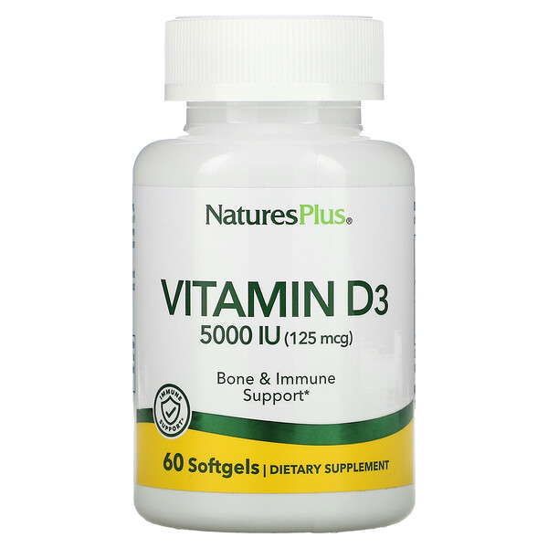 Витамин D3 - 125 мкг (5000 МЕ) - 60 мягких капсул - NaturesPlus NaturesPlus