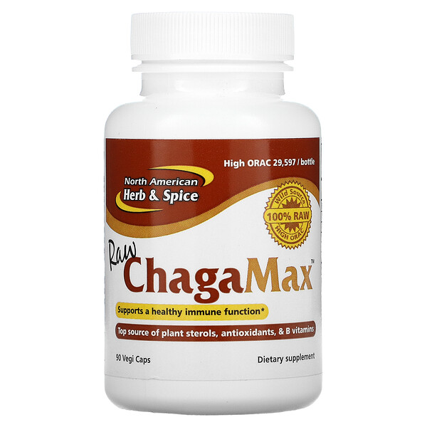 Raw ChagaMax, 90 растительных капсул North American Herb & Spice