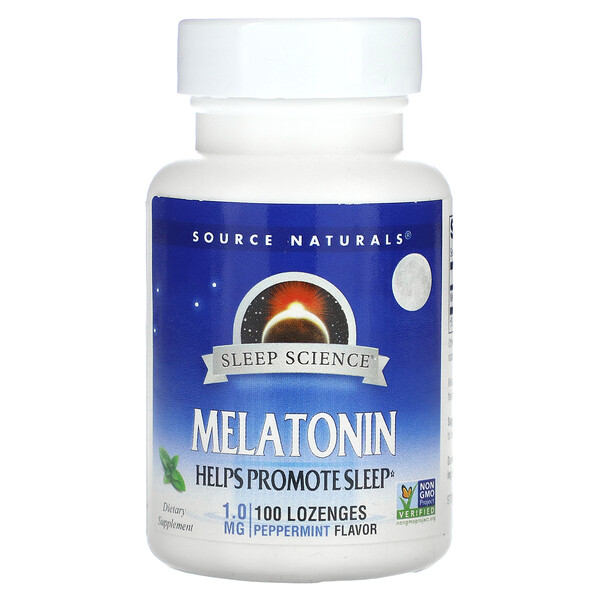 Мелатонин, мята перечная, 1 мг, 100 пастилок Source Naturals