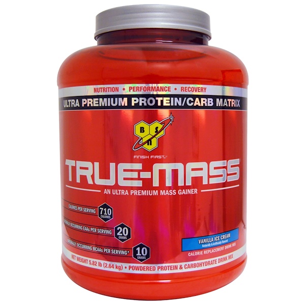 True Mass, Ultra Premium Protein/Carb Matrix, ванильное мороженое, 5,82 фунта (2,64 кг) BSN