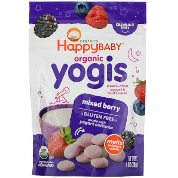 Organic Yogis, Лиофилизированный йогурт и фруктовые закуски, смесь ягод, 1 унция (28 г) Happy Family Organics