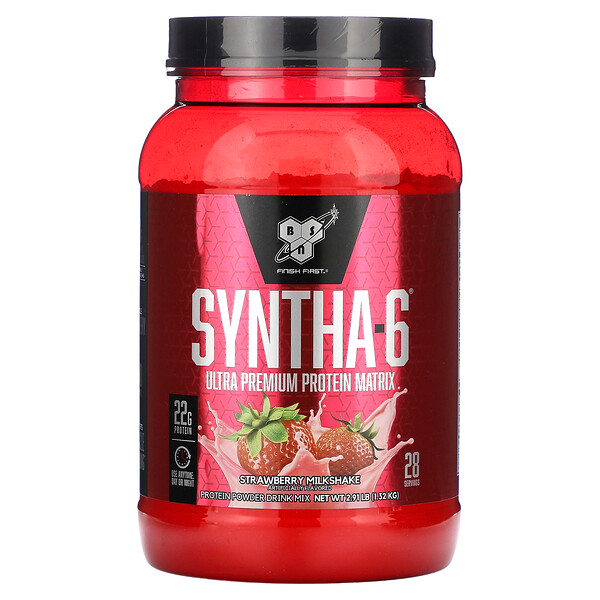 Syntha-6, Ultra Premium Protein Matrix, клубничный молочный коктейль, 2,91 фунта (1,32 кг) BSN