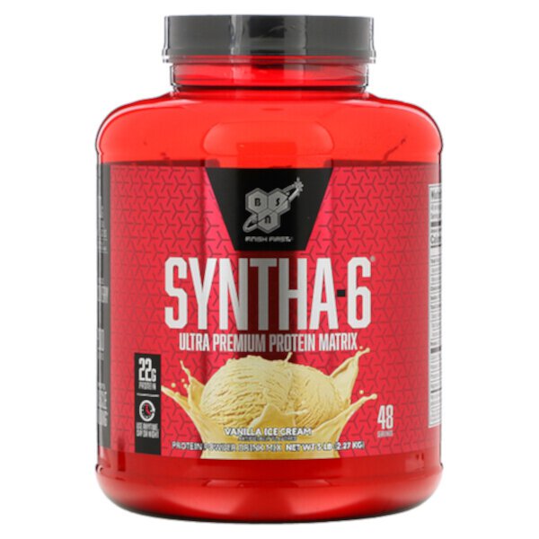 Syntha-6, Ultra Premium Protein Matrix, ванильное мороженое, 5 фунтов (2,27 кг) BSN