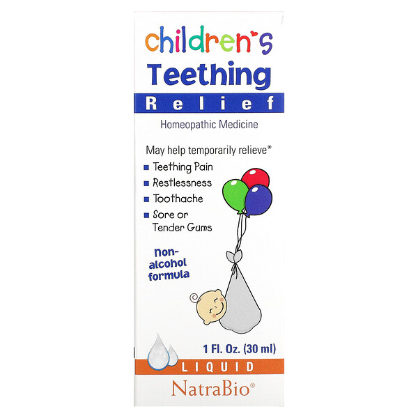 Детское средство при прорезывании зубов, безалкогольная формула, жидкость, 1 жидкая унция (30 мл) NatraBio