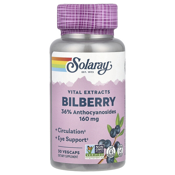 Vital Extracts Bilberry, 160 mg, 30 VegCaps Solaray