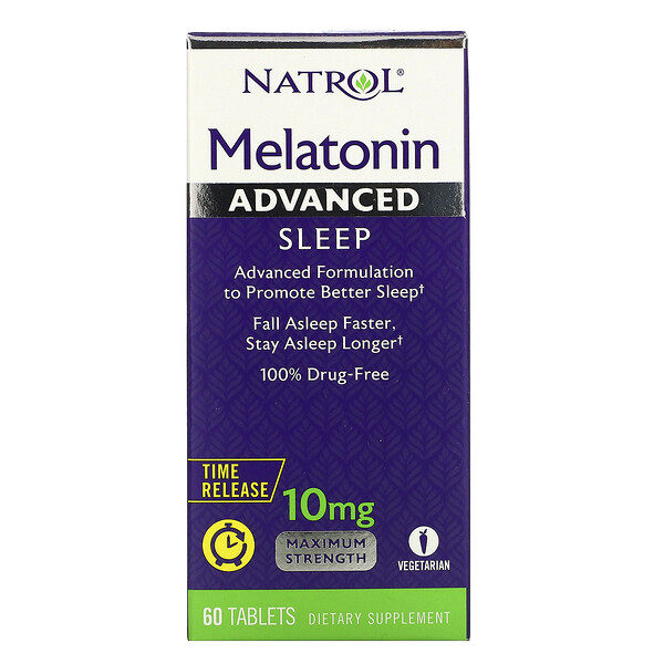 Мелатонин, улучшенный сон, замедленное высвобождение, 10 мг, 60 таблеток Natrol