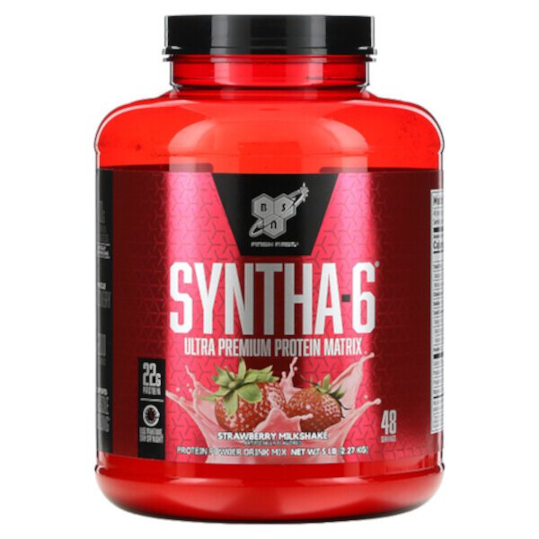 Syntha-6, Ultra Premium Protein Matrix, молочный коктейль с клубникой, 5 фунтов (2,27 кг) BSN