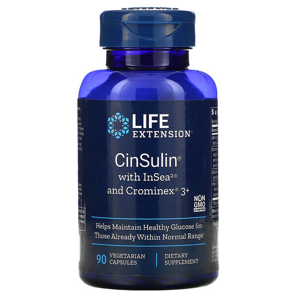 CinSulin с InSea2 и Crominex 3+, 90 вегетарианских капсул Life Extension