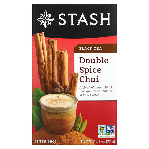 Black Tea, Double Spice Chai, 18 чайных пакетиков, 1,1 унции (33 г) Stash