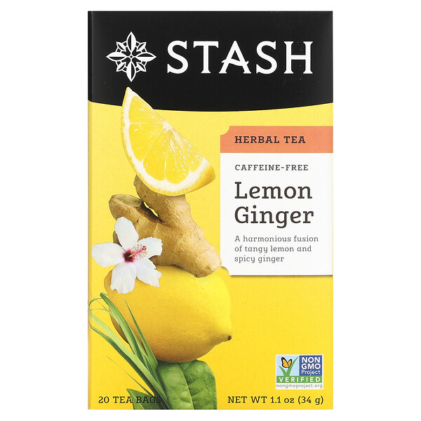 Herbal Tea, Лимонный имбирь, без кофеина, 20 чайных пакетиков, 1,1 унции (34 г) Stash Tea