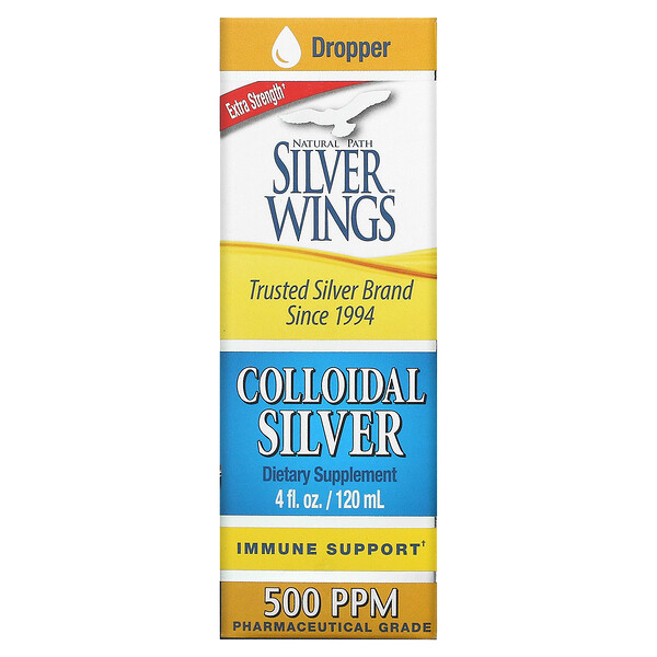 Коллоидное серебро, Extra Strength, 500 частей на миллион, 4 жидких унции (120 мл) Natural Path Silver Wings