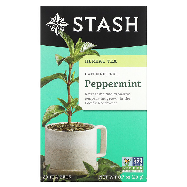 Herbal Tea, Перечная мята, без кофеина, 20 чайных пакетиков, 0,7 унции (20 г) Stash Tea