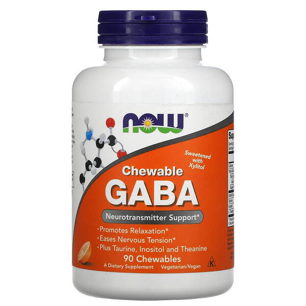 Chewable GABA, Натуральный апельсиновый вкус, 90 жевательных таблеток NOW Foods
