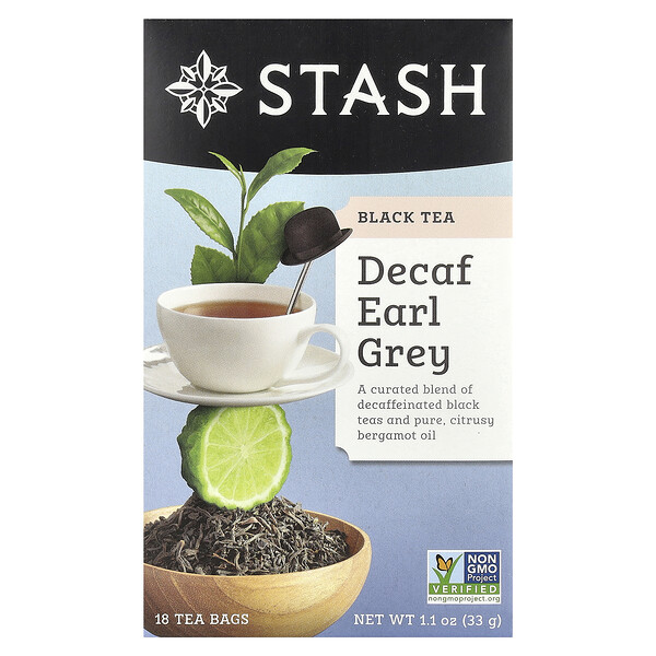 Black Tea, Earl Grey без кофеина, 18 чайных пакетиков, 1,1 унции (33 г) Stash