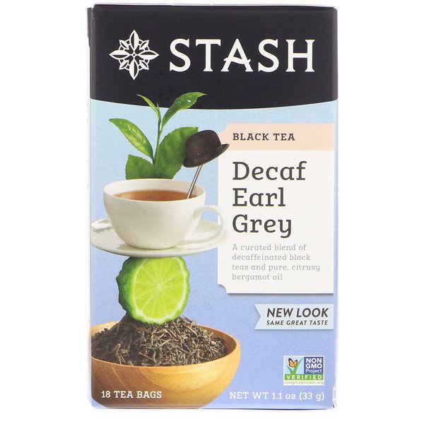 Black Tea, Earl Grey без кофеина, 18 чайных пакетиков, 1,1 унции (33 г) Stash Tea