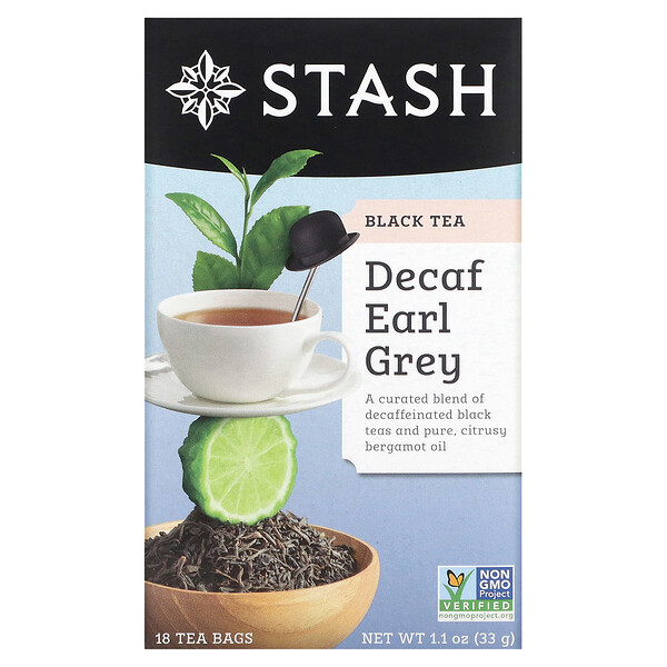 Black Tea, Earl Grey без кофеина, 18 чайных пакетиков, 1,1 унции (33 г) Stash
