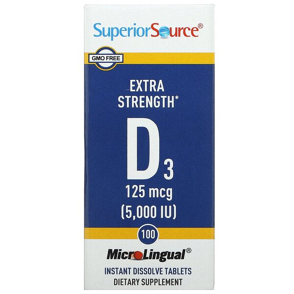 Extra Strength D3, 125 мкг (5000 МЕ), 100 быстрорастворимых таблеток MicroLingual Superior Source