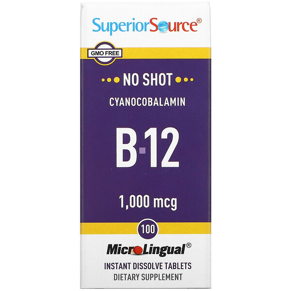 Цианокобаламин B12, 1000 мкг, 100 быстрорастворимых таблеток MicroLingual Superior Source
