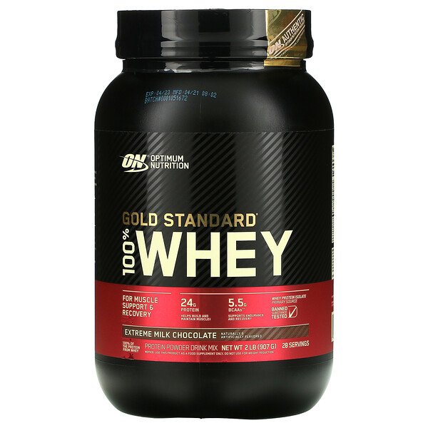 Gold Standard 100% Whey, экстремальный молочный шоколад, 2 фунта (907 г) Optimum Nutrition