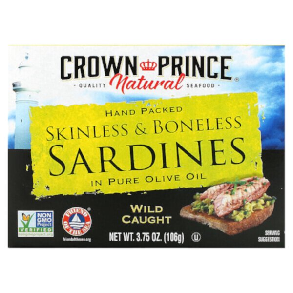 Сардины без кожи и костей, в чистом оливковом масле, 3,75 унции (106 г) Crown Prince