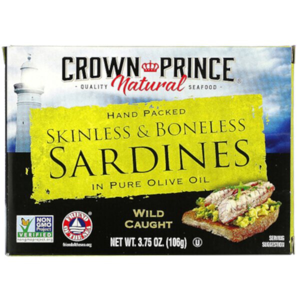 Сардины без кожи и костей, в чистом оливковом масле, 3,75 унции (106 г) Crown Prince Natural