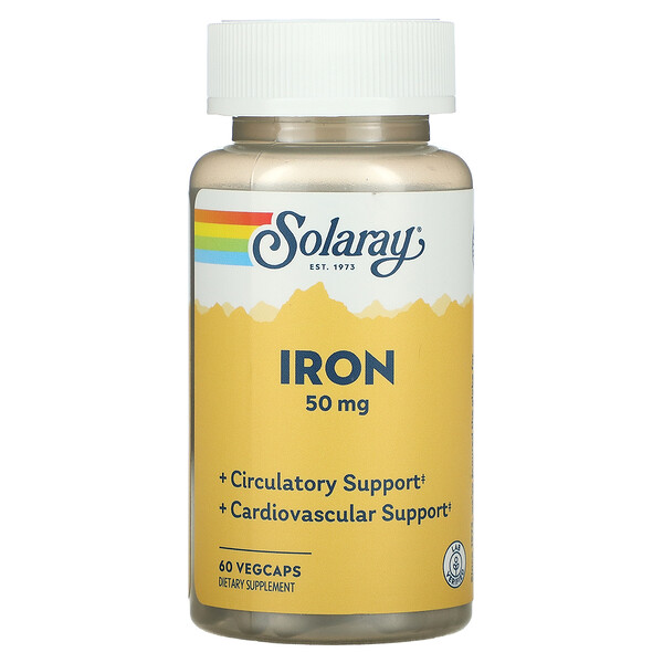 Железо, 50 мг, 60 растительных капсул Solaray