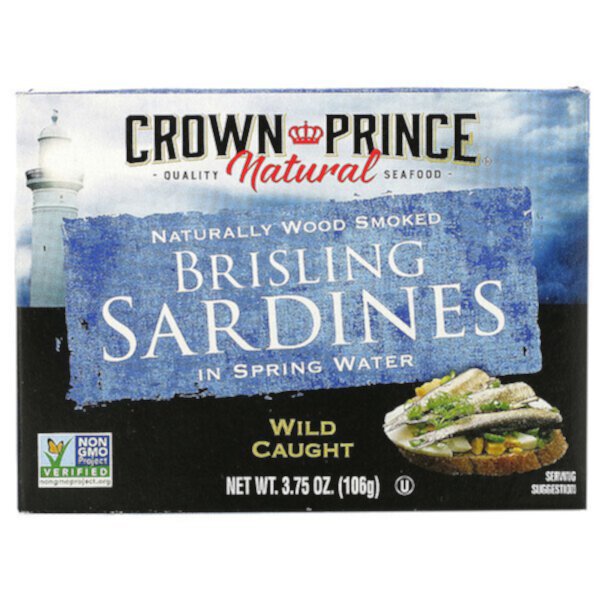 Brisling Sardines, В родниковой воде, 3,75 унции (106 г) Crown Prince Natural