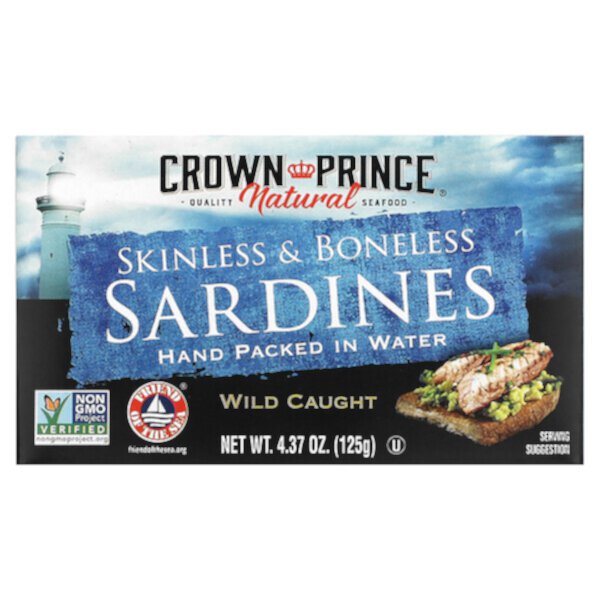 Сардины без кожи и костей, в воде, 4,37 унции (125 г) Crown Prince Natural