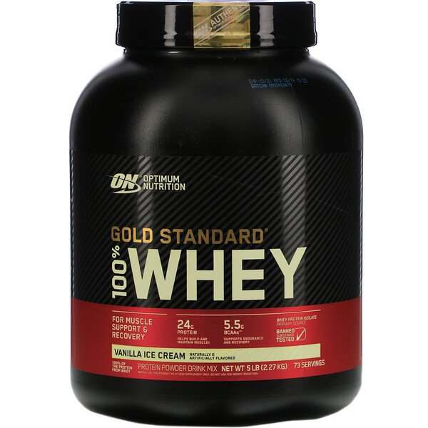 Gold Standard 100% Whey, ванильное мороженое, 5 фунтов (2,27 кг) Optimum Nutrition