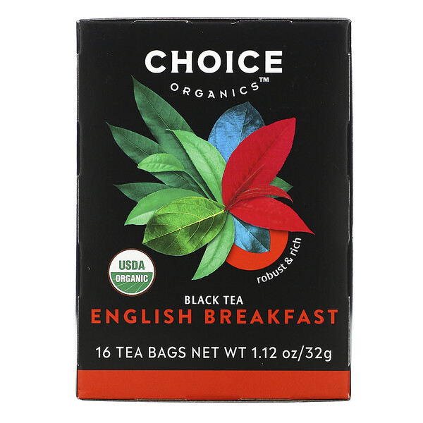 Black Tea, Английский завтрак, 16 чайных пакетиков, 1,12 унции (32 г) Choice Organic Teas